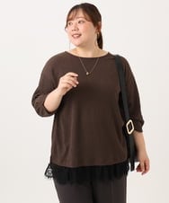 OLKJD13069 eur3(エウルキューブ) 【大きいサイズ】レイヤード風裾レーストップス ダークブラウン