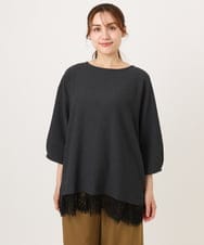 OLKJD13069 eur3(エウルキューブ) 【大きいサイズ】レイヤード風裾レーストップス ダークグレー