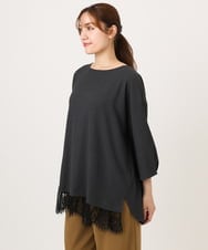 OLKJD13069 eur3(エウルキューブ) 【大きいサイズ】レイヤード風裾レーストップス ダークグレー