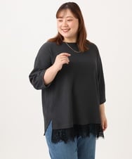 OLKJD13069 eur3(エウルキューブ) 【大きいサイズ】レイヤード風裾レーストップス ダークグレー