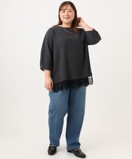 OLKJD13069 eur3(エウルキューブ) 【大きいサイズ】レイヤード風裾レーストップス ダークグレー