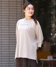 OLKJS01069 eur3(エウルキューブ) 【雑誌掲載】【大きいサイズ】8分袖コットンロゴTシャツ ベージュ(82)