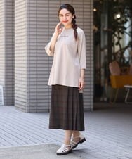 OLKJS01069 eur3(エウルキューブ) 【雑誌掲載】【大きいサイズ】8分袖コットンロゴTシャツ ベージュ(82)