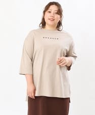 OLKJS01069 eur3(エウルキューブ) 【雑誌掲載】【大きいサイズ】8分袖コットンロゴTシャツ ベージュ(82)