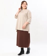 OLKJS01069 eur3(エウルキューブ) 【雑誌掲載】【大きいサイズ】8分袖コットンロゴTシャツ ベージュ(82)