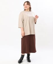 OLKJS01069 eur3(エウルキューブ) 【雑誌掲載】【大きいサイズ】8分袖コットンロゴTシャツ ベージュ(82)