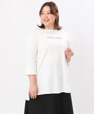 OLKJS01069 eur3(エウルキューブ) 【雑誌掲載】【大きいサイズ】8分袖コットンロゴTシャツ ホワイト(90)