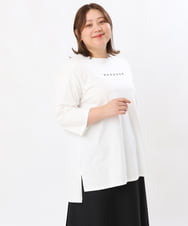 OLKJS01069 eur3(エウルキューブ) 【大きいサイズ】8分袖コットンロゴTシャツ ホワイト(90)