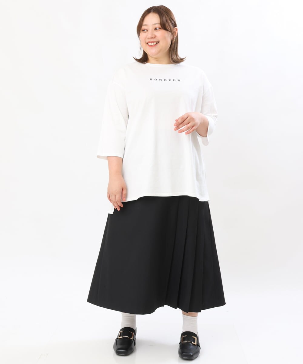 OLKJS01069 eur3(エウルキューブ) 【雑誌掲載】【大きいサイズ】8分袖コットンロゴTシャツ ホワイト(90)