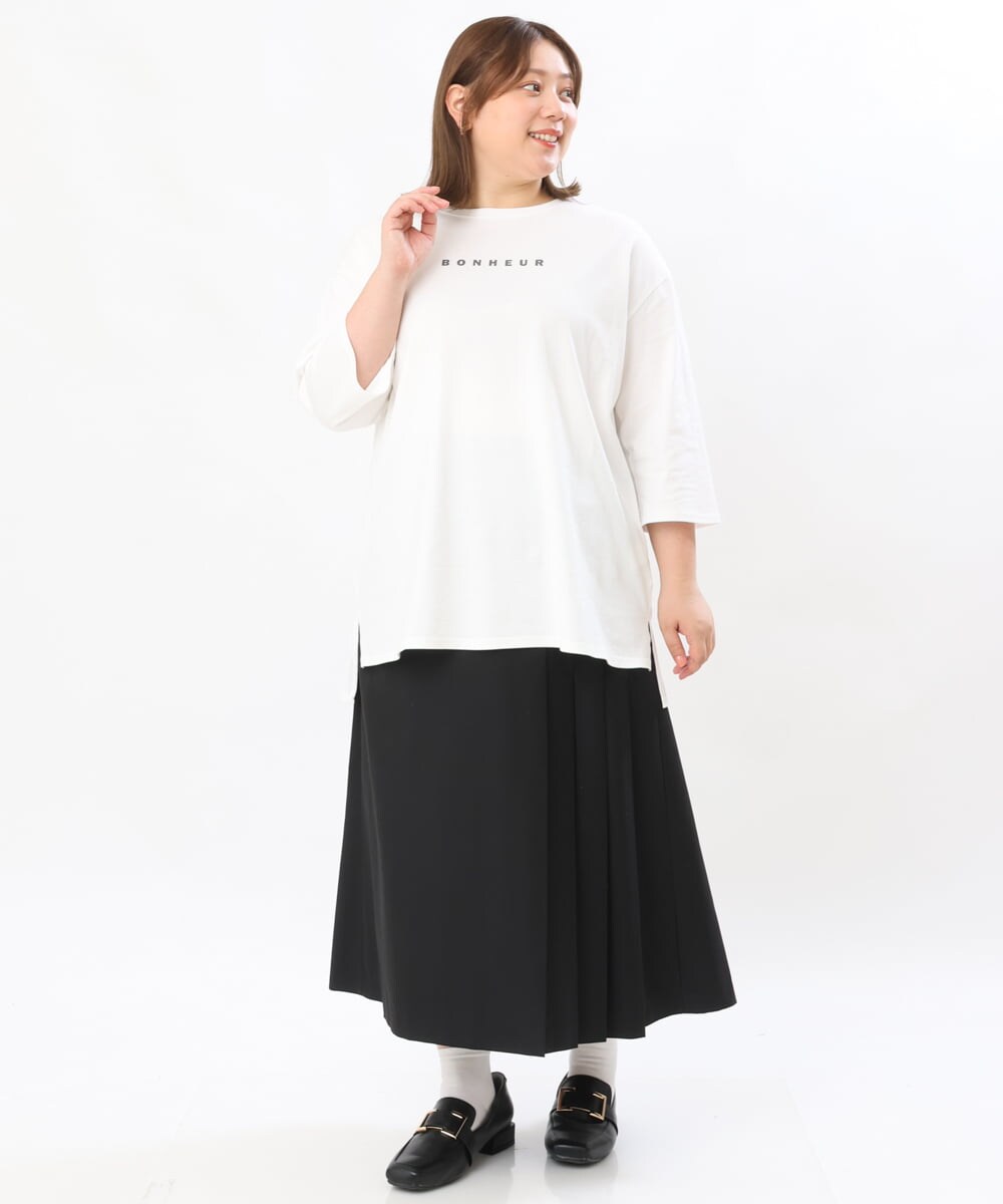 OLKJS01069 eur3(エウルキューブ) 【雑誌掲載】【大きいサイズ】8分袖コットンロゴTシャツ ホワイト(90)