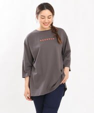 OLKJS01069 eur3(エウルキューブ) 【雑誌掲載】【大きいサイズ】8分袖コットンロゴTシャツ ダークグレー(93)