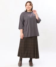 OLKJS01069 eur3(エウルキューブ) 【雑誌掲載】【大きいサイズ】8分袖コットンロゴTシャツ ダークグレー(93)