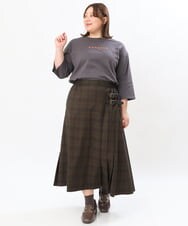 OLKJS01069 eur3(エウルキューブ) 【雑誌掲載】【大きいサイズ】8分袖コットンロゴTシャツ ダークグレー(93)