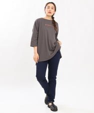 OLKJS01069 eur3(エウルキューブ) 【雑誌掲載】【大きいサイズ】8分袖コットンロゴTシャツ ダークグレー(93)