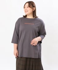 OLKJS01069 eur3(エウルキューブ) 【雑誌掲載】【大きいサイズ】8分袖コットンロゴTシャツ ダークグレー(93)