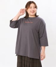 OLKJS01069 eur3(エウルキューブ) 【雑誌掲載】【大きいサイズ】8分袖コットンロゴTシャツ ダークグレー(93)