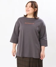 OLKJS01069 eur3(エウルキューブ) 【雑誌掲載】【大きいサイズ】8分袖コットンロゴTシャツ ダークグレー(93)