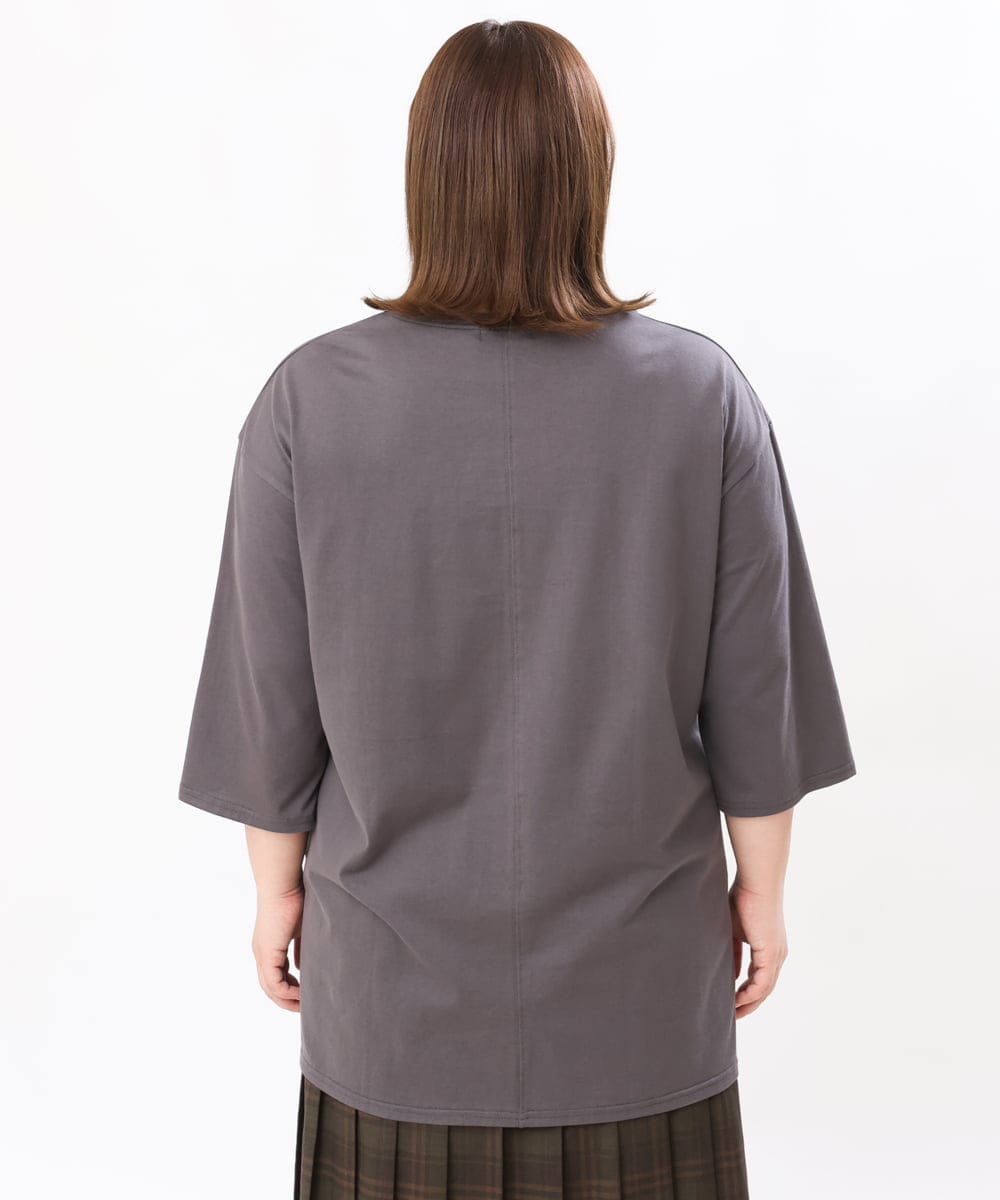 OLKJS01069 eur3(エウルキューブ) 【雑誌掲載】【大きいサイズ】8分袖コットンロゴTシャツ ダークグレー(93)