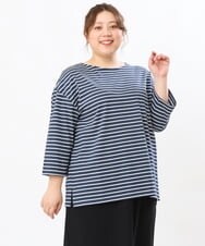 OLKJS03069 eur3(エウルキューブ) 【雑誌掲載】【大きいサイズ】コットンボーダーカットソー ネイビー(57)