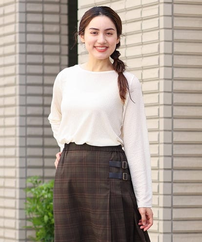 OLKJS05054  【大きいサイズ】シアーストライプシャーリングトップス