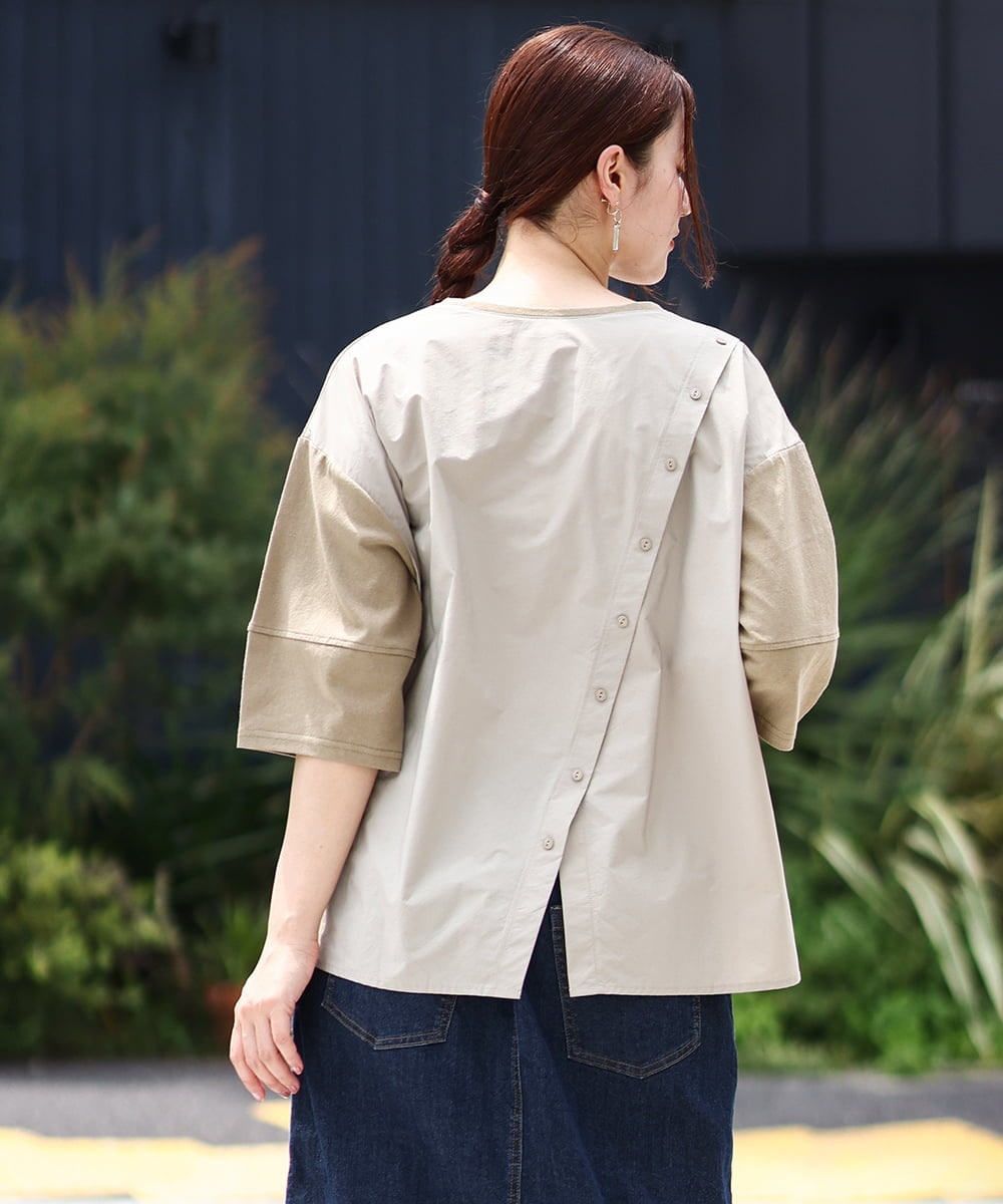 OLKJV22079 eur3(エウルキューブ) 【大きいサイズ/LAVEANGE×eur3】バックボタン切り替えカットソー カーキ(36)