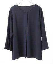 OLKKA02069 eur3(エウルキューブ) 【WEB先行販売】【大きいサイズ】カットジョーゼット袖フレアトップス ネイビー(57)