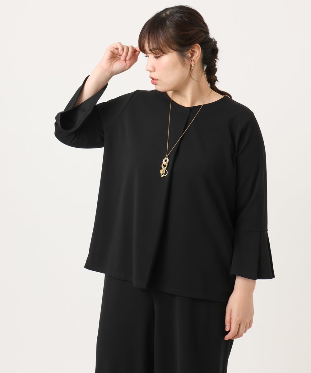 OLKKA02069 eur3(エウルキューブ) 【WEB先行販売】【大きいサイズ】カットジョーゼット袖フレアトップス ブラック(94)