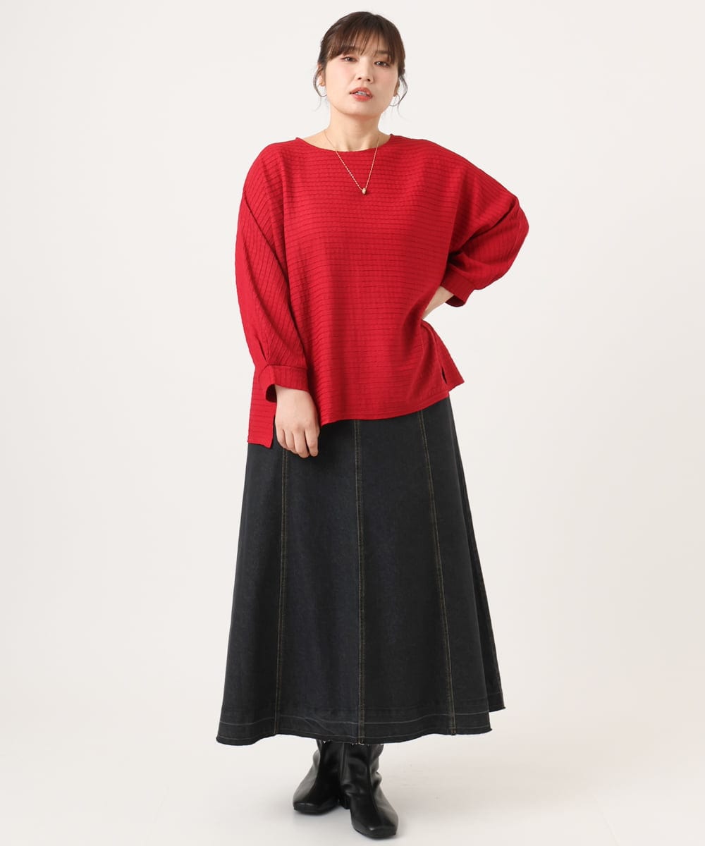 OLKKA08069 eur3(エウルキューブ) 【WEB先行販売】【大きいサイズ】シャーリングジャージープルオーバー レッド(05)