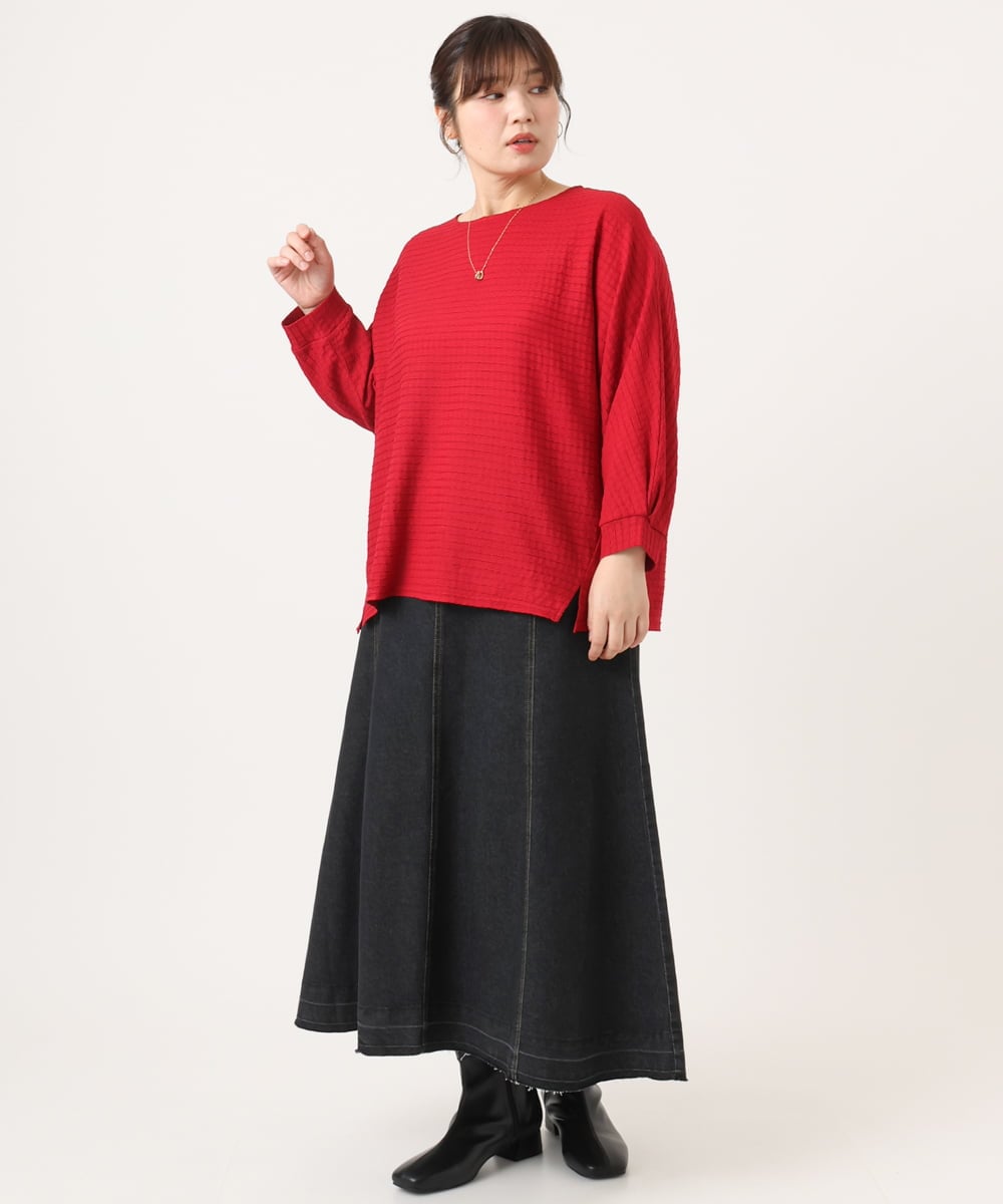 OLKKA08069 eur3(エウルキューブ) 【WEB先行販売】【大きいサイズ】シャーリングジャージープルオーバー レッド(05)