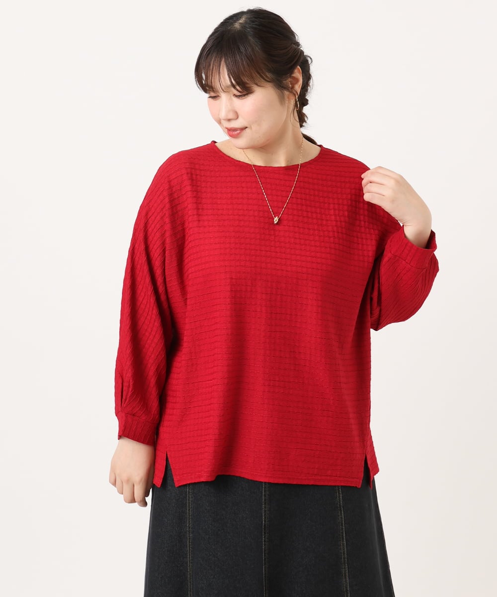 OLKKA08069 eur3(エウルキューブ) 【WEB先行販売】【大きいサイズ】シャーリングジャージープルオーバー レッド(05)