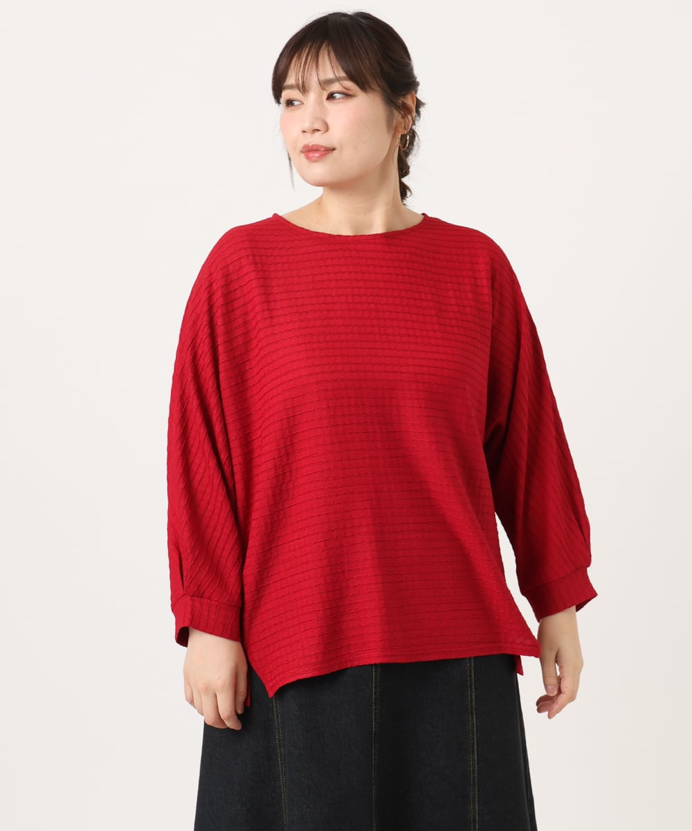 OLKKA08069 eur3(エウルキューブ) 【WEB先行販売】【大きいサイズ】シャーリングジャージープルオーバー レッド(05)
