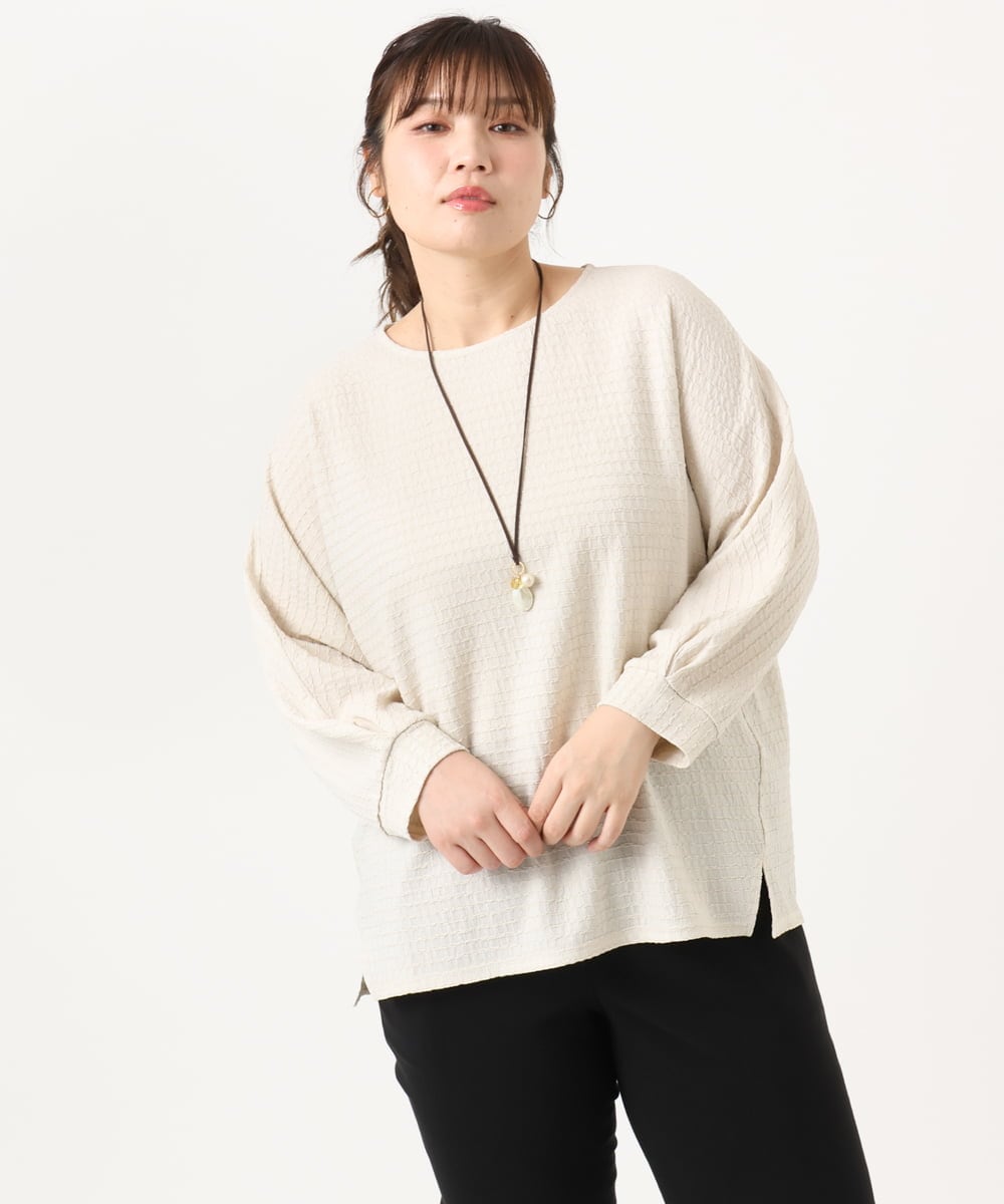 OLKKA08069 eur3(エウルキューブ) 【WEB先行販売】【大きいサイズ】シャーリングジャージープルオーバー アイボリー(80)（WEB限定カラー）
