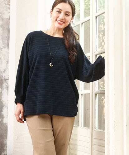 OLKKA11059 eur3 【WEB先行販売】【大きいサイズ】リップルボーダーカットソー