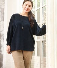 OLKKA11059 eur3(エウルキューブ) 【WEB先行販売】【大きいサイズ】リップルボーダーカットソー ネイビー(57)