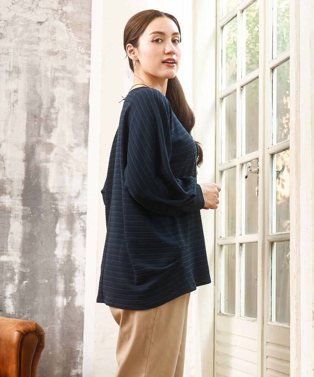 OLKKA11059 eur3(エウルキューブ) 【WEB先行販売】【大きいサイズ】リップルボーダーカットソー ネイビー(57)