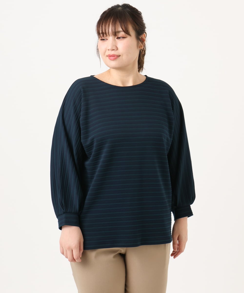 OLKKA11059 eur3(エウルキューブ) 【WEB先行販売】【大きいサイズ】リップルボーダーカットソー ネイビー(57)