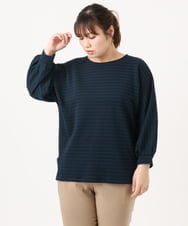 OLKKA11059 eur3(エウルキューブ) 【WEB先行販売】【大きいサイズ】リップルボーダーカットソー ネイビー(57)