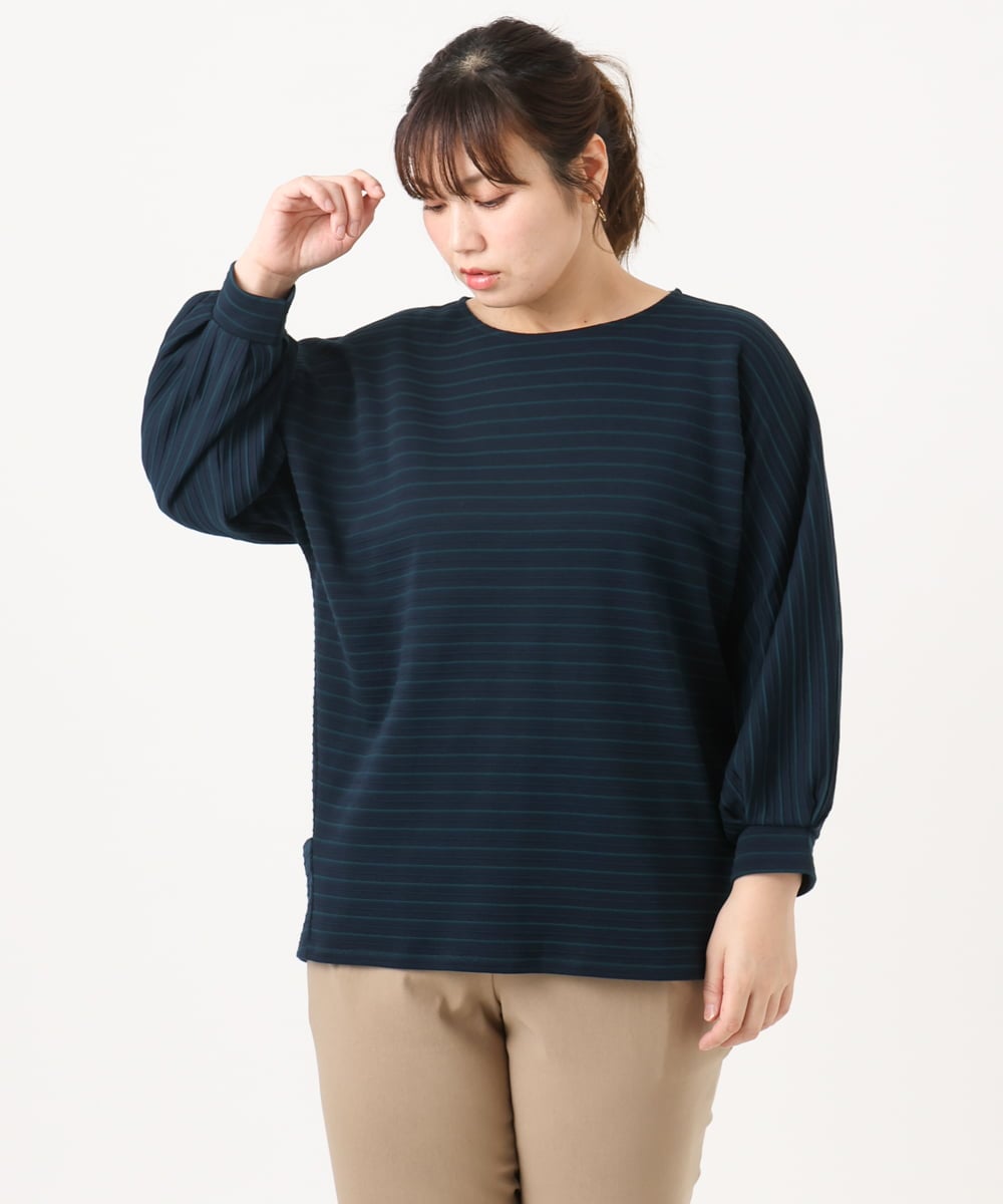 OLKKA11059 eur3(エウルキューブ) 【WEB先行販売】【大きいサイズ】リップルボーダーカットソー ネイビー(57)