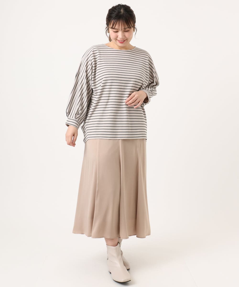 OLKKA11059 eur3(エウルキューブ) 【WEB先行販売】【大きいサイズ】リップルボーダーカットソー アイボリー(80)