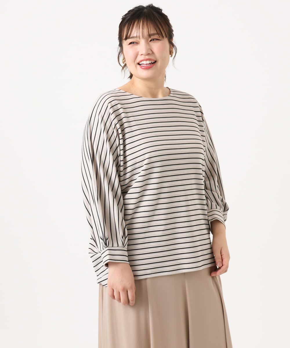 OLKKA11059 eur3(エウルキューブ) 【WEB先行販売】【大きいサイズ】リップルボーダーカットソー アイボリー(80)