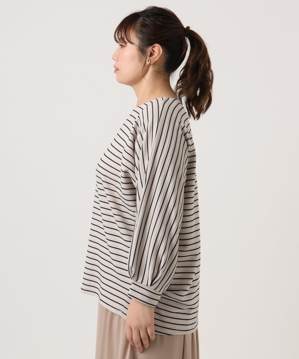 OLKKA11059 eur3(エウルキューブ) 【WEB先行販売】【大きいサイズ】リップルボーダーカットソー アイボリー(80)