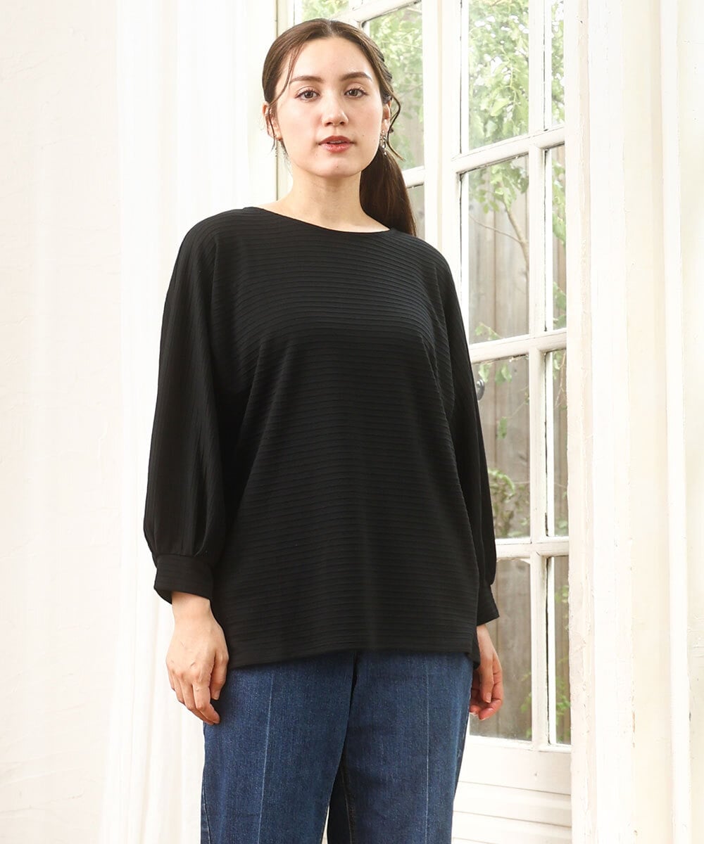 OLKKA11059 eur3(エウルキューブ) 【WEB先行販売】【大きいサイズ】リップルボーダーカットソー ブラック(94)
