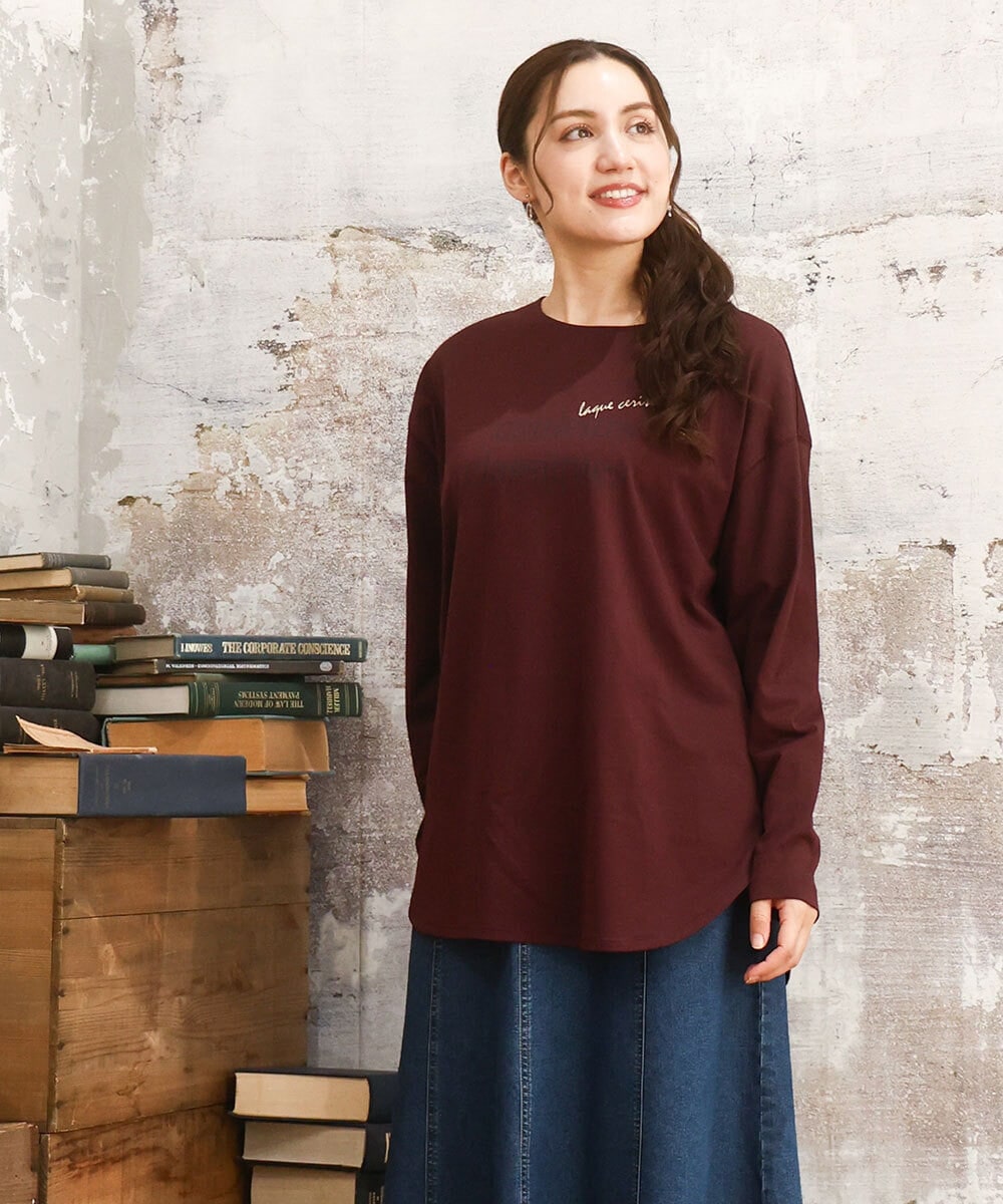 OLKKA22059 eur3(エウルキューブ) 【WEB先行販売】【大きいサイズ】裾ラウンドロゴTシャツ ワイン(77)