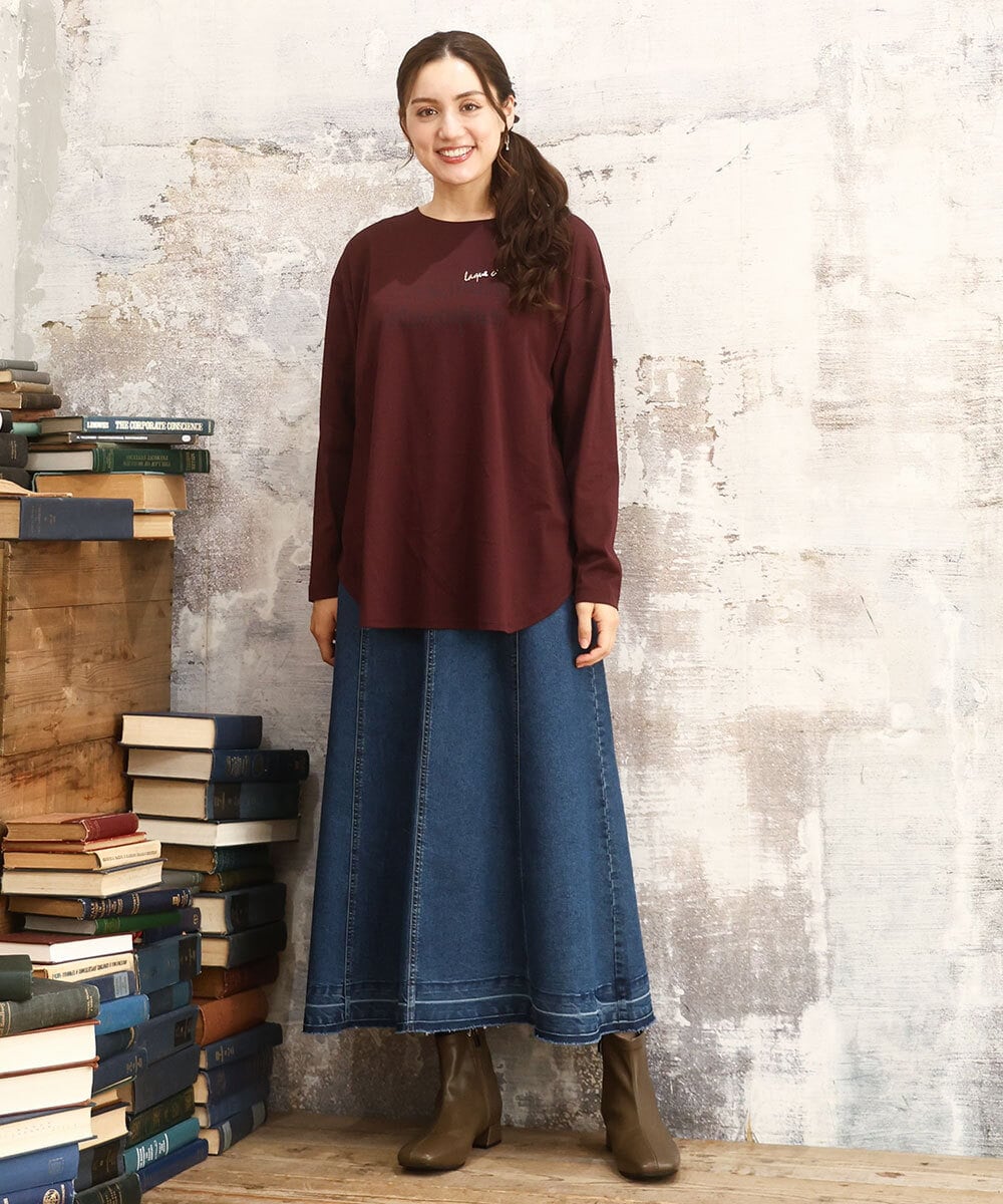 OLKKA22059 eur3(エウルキューブ) 【WEB先行販売】【大きいサイズ】裾ラウンドロゴTシャツ ワイン(77)