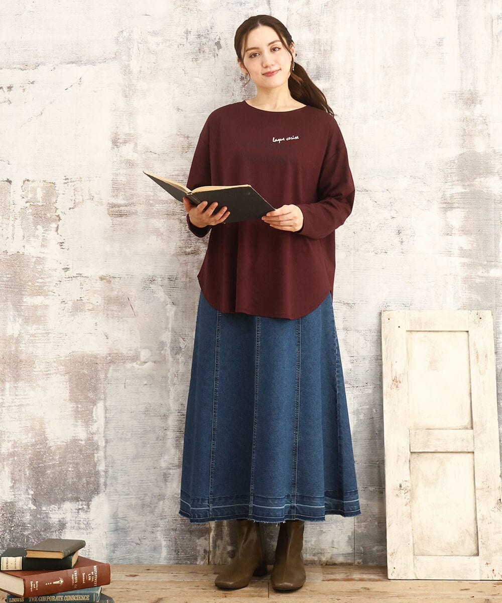 OLKKA22059 eur3(エウルキューブ) 【WEB先行販売】【大きいサイズ】裾ラウンドロゴTシャツ ワイン(77)