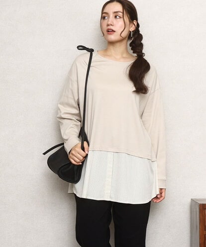 OLKKA24099 eur3 【WEB先行販売】【大きいサイズ】シャツレイヤード風カットソー