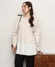 OLKKA24099 eur3(エウルキューブ) 【WEB先行販売】【大きいサイズ】シャツレイヤード風カットソー ベージュ(82)