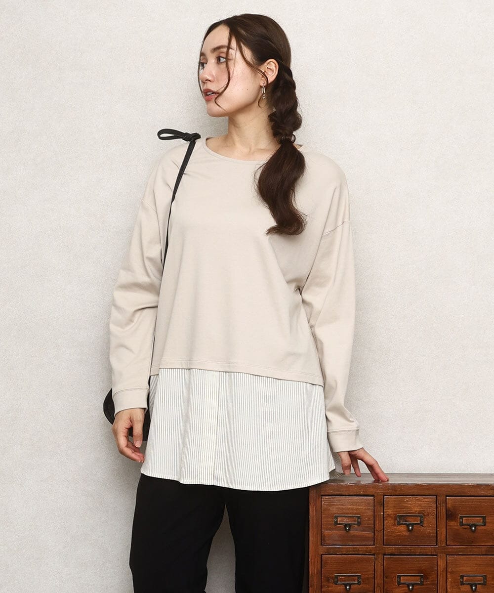 OLKKA24099 eur3(エウルキューブ) 【WEB先行販売】【大きいサイズ】シャツレイヤード風カットソー ベージュ(82)