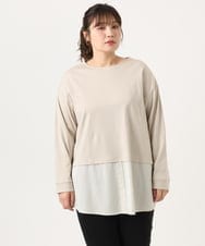 OLKKA24099 eur3(エウルキューブ) 【WEB先行販売】【大きいサイズ】シャツレイヤード風カットソー ベージュ(82)