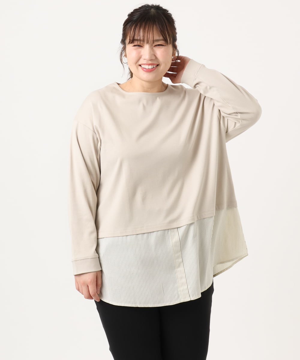 OLKKA24099 eur3(エウルキューブ) 【WEB先行販売】【大きいサイズ】シャツレイヤード風カットソー ベージュ(82)